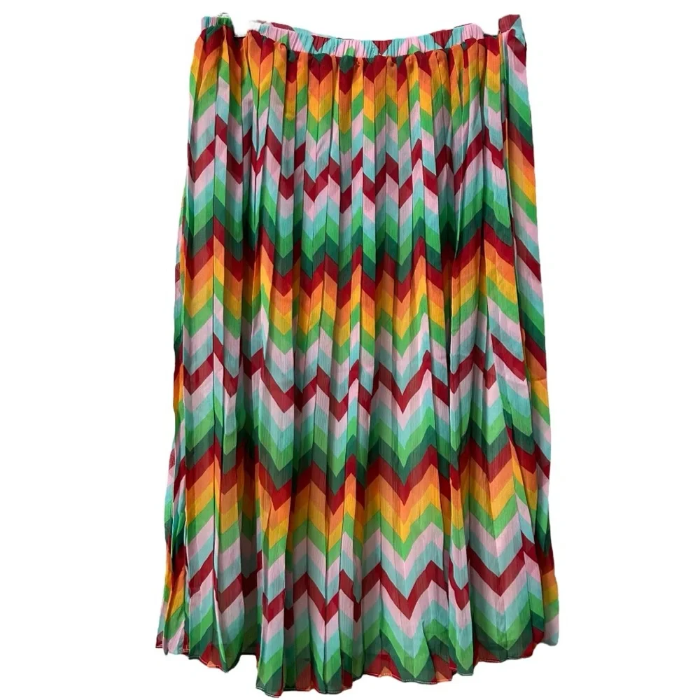 Romeo +‎ Juliet NWT Women’s Couture Multicolor Chevron Pleated Midi Skirt  Sz M